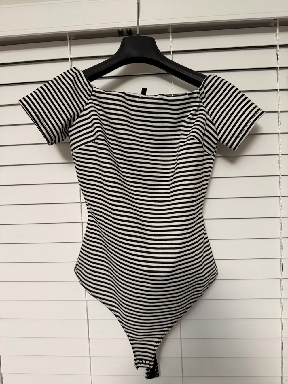 Kendall & Kylie Black and White Striped Off-Shoulder Bodysuit